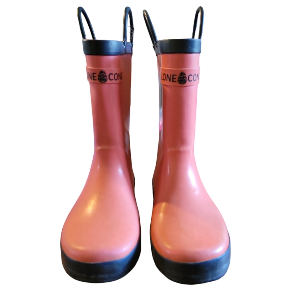 Girl's Lone Cone Kids Pink Black 100% Waterproof Rainboots Handles Size 2